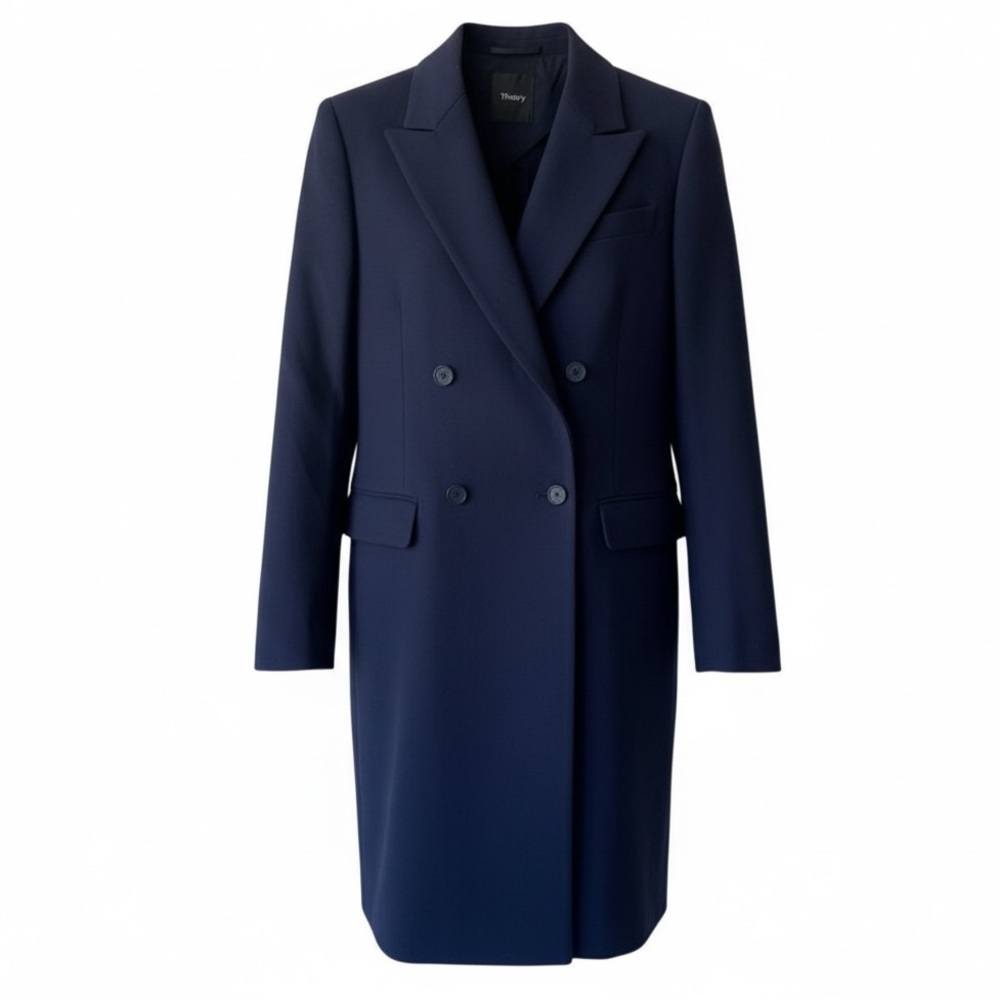 THEORY Irina Wool Blend Double Breasted‎ Coat Navy Jacket Size 4